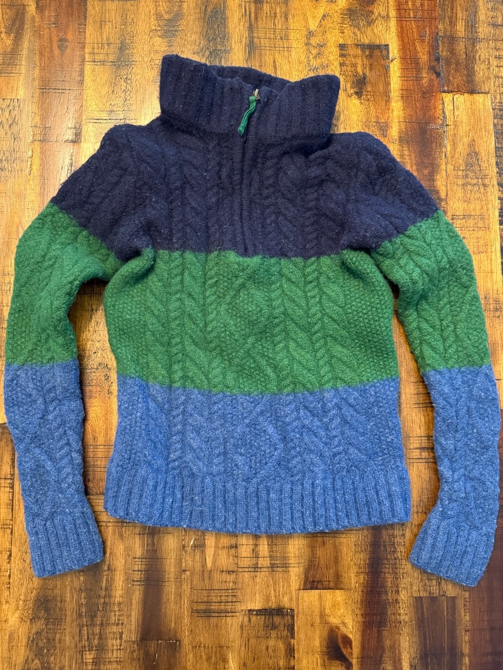 🍒Mini Boden Sweater Cable knit stripe zip wool blend blue. sz 6-7Y vintage boys